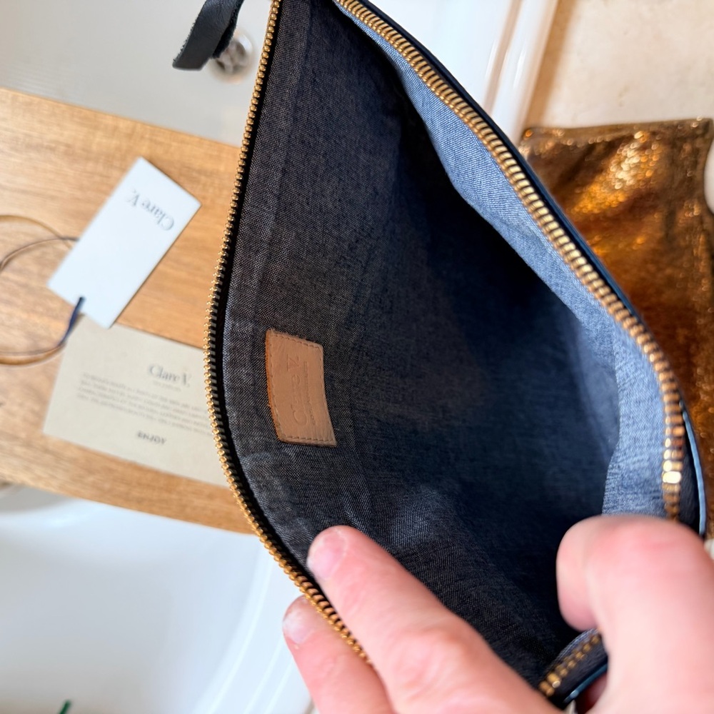 Clare V Patent leather authentic Fold-Over Clutch Bag in Dark Teal - Picture 8 of 8
